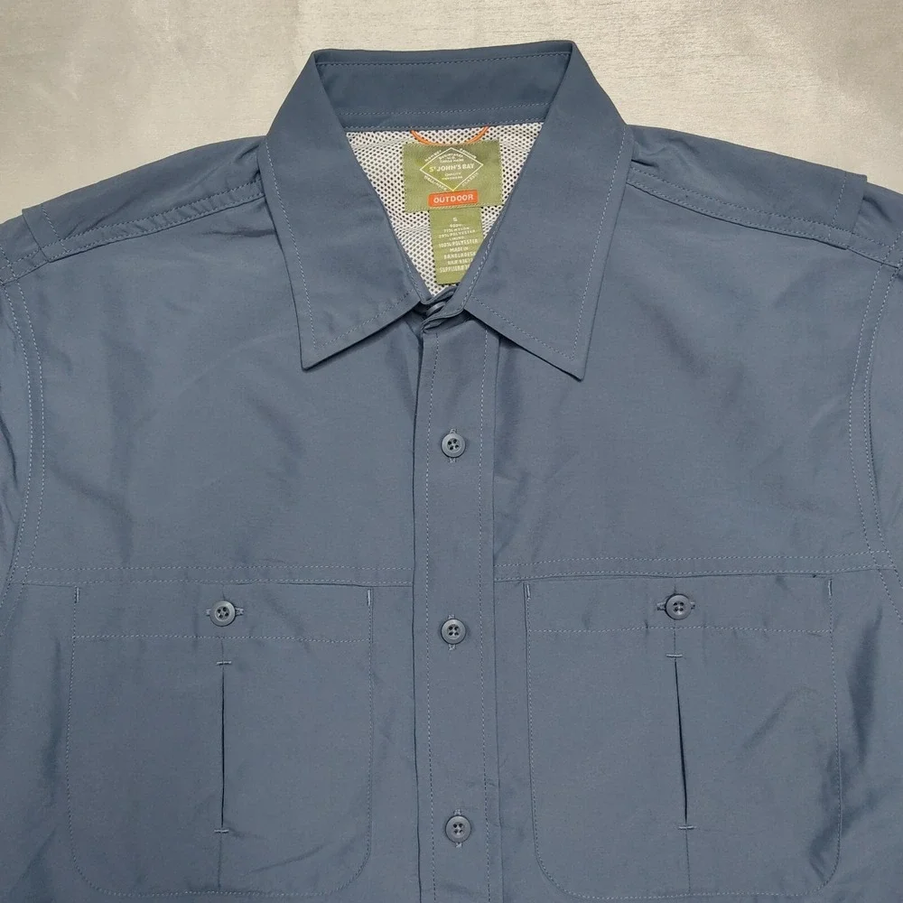 St Johns‎ Bay Outdoor Men Small Indigo Short Sleeve Vented Fishing Shirt NEW